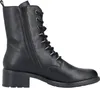 A black leather lace-up boot with a side zipper and a block heel, shown from the side against a white background. Podgląd zdjęcia produktu