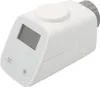 A white electronic thermostat head with a small screen and buttons, set against a white background. Produktbild-Vorschau