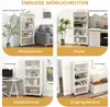 A collage of four images showcasing a white storage cabinet in different room settings: living room, kitchen, home office, and entryway. Anteprima dell’immagine prodotto