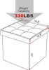 Diagram showing dimensions and weight capacity of a storage ottoman. Produktbild-Vorschau