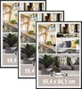 Three framed posters are displayed, each showing a collage of interior design scenes. Produktbild-Vorschau