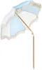 A beach umbrella with a wooden pole and a crank mechanism. Produktbild-Vorschau