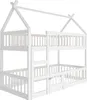 A white wooden bunk bed with a house-like frame and a ladder. Voir les images du produit