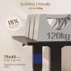 Close-up of a desk leg with text overlays highlighting features like weight capacity and dimensions. Podgląd zdjęcia produktu