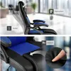 A collage of two images showing a blue and black office chair, with close-ups highlighting its features. Náhled obrázku produktu