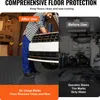 A split image showing a garage floor before and after using protective mats. The left side shows a person working on a car with the mats in place, labeled 'After Use'. The right side shows a messy garage floor with stains and dirt, labeled 'Before Use'. Podgląd zdjęcia produktu