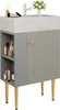 A bathroom vanity with open shelves and a fluted door, standing on golden legs. Podgląd zdjęcia produktu
