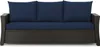 A front view of a dark gray wicker sofa with navy blue cushions. Anteprima dell’immagine prodotto
