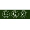 Three circular badges with white text and icons on a dark green background. Produktbild-Vorschau
