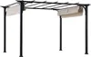 A black metal pergola with beige fabric canopies on a white background. Produktbild-Vorschau