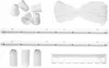 A collection of white plastic components for a clothes drying rack, including rods, caps, and string, laid out on a white background. Produktbild-Vorschau