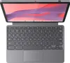 A top-down view of a gray Lenovo Chromebook IdeaPad Duet 3 tablet with its keyboard attached, displaying a colorful wallpaper on its screen. Produktbild-Vorschau