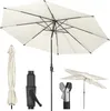 A collection of images showing a cream-colored patio umbrella and its components. Produktbild-Vorschau