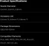 A list of product specifications for 3D printer nozzles. Náhľad obrázku produktu