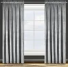 Two gray curtains are drawn to the sides of a window, revealing a sky view. Produktbild-Vorschau