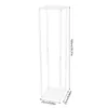 A transparent acrylic flower stand with dimensions indicated. Voir les images du produit