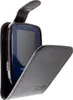A black leather flip case for a digital device, with the device partially visible inside. Anteprima dell’immagine prodotto