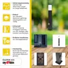 A collage of product images and feature callouts for an outdoor light. Produktbild-Vorschau