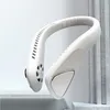 A white neck fan displayed against a light gray and white background with architectural elements. Produktbild-Vorschau