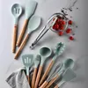 Set ustensiles cuisine 12 pièces silicone bambou vert Voir les images du produit 3