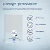 A product image showcasing a baby crib fitted sheet with feature icons and descriptive text. Produktbild-Vorschau