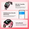 Collage of images showing a pink smartwatch and a smartphone screen, with German text describing features. Náhled obrázku produktu