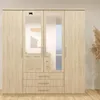 A four-door wardrobe with mirrored panels in the center, set against a light gray and white background. Voir les images du produit
