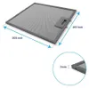 A close-up view of a metal range hood filter with dimensions indicated. Anteprima dell’immagine prodotto