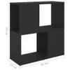 A black bookshelf with dimensions indicated by measurement lines and text. Náhled obrázku produktu