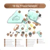 A flat lay of a children's hairdresser play set with various tools and accessories, all numbered and with a legend below. Voir les images du produit