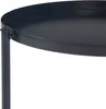 A close-up view of the edge of a black round table or plant stand. Voir les images du produit