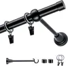 A black curtain rod with rings and clips, and some accessories shown below. Podgląd zdjęcia produktu