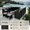 A rattan garden furniture set with a table and chairs arranged around a swimming pool. Náhled obrázku produktu