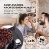 A couple is enjoying coffee in a bright, airy room, with a close-up of coffee beans in the foreground. Produktbild-Vorschau