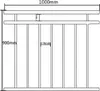 A technical drawing of a stainless steel French balcony railing with dimensions indicated. Podgląd zdjęcia produktu