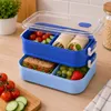Snídaňová krabička Lunchbox 1600 ml, modrá, dvoupatrová Náhled obrázku produktu 7