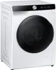 A white Samsung washing machine with a black door and control panel is shown from a three-quarter angle against a white background. Voir les images du produit