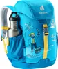 A blue Deuter backpack with a pirate theme, featuring a water bottle in a side pocket. Náhled obrázku produktu