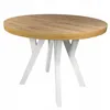 A round wooden table with white legs on a white background. Produktbild-Vorschau