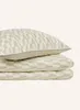 A stack of bedding with a geometric pattern. Anteprima dell’immagine prodotto