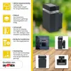 Collage of product images and feature descriptions for an outdoor wall lamp. Produktbild-Vorschau