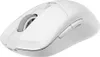 A white wireless gaming mouse is shown from a diagonal angle against a white background. Produktbild-Vorschau