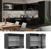 A modern black high-gloss kitchen with a dining table and chairs, and a separate image of a wall-mounted cabinet. Anteprima dell’immagine prodotto