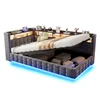 A modern upholstered bed with storage and LED lighting. Produktbild-Vorschau