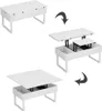 A collage showing a white coffee table in different states of use, including its closed, partially lifted, and fully lifted positions. Podgląd zdjęcia produktu