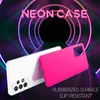 Two phone cases, one white and one pink, are displayed against a backdrop of neon rings. Anteprima dell’immagine prodotto