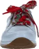 A close-up front view of a light blue sneaker with a red and floral patterned scarf tied as laces. Produktbild-Vorschau