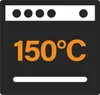 An icon representing an oven with a temperature setting of 150 degrees Celsius. Produktbild-Vorschau