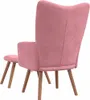 A pink velvet armchair and footstool are shown from the back against a white background. Produktbild-Vorschau
