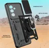 An exploded view of a black phone case with various features highlighted and labeled. Produktbild-Vorschau